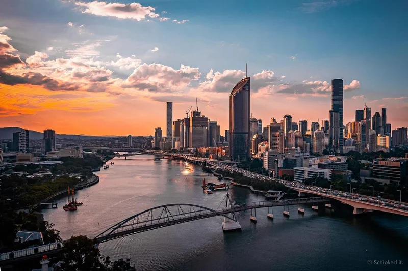 Option A — Brisbane skyline, aerial daytime